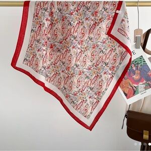 Square Scarf with Paisley Design and Red Edge